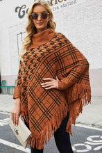 Load image into Gallery viewer, Houndstooth Turtleneck Fringe Hem Poncho
