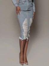 Load image into Gallery viewer, Distressed Slit Denim Skirt
