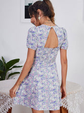 Load image into Gallery viewer, Floral Cutout Puff Sleeve Sweetheart Neck Dress
