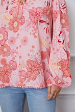Load image into Gallery viewer, Floral Smocked Tassel Tie Balloon Sleeve Blouse
