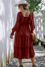 Load image into Gallery viewer, Smocked Square Neck Ruffle Trim Tiered Dress
