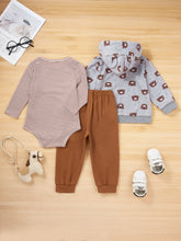 Load image into Gallery viewer, Girls Striped Onesie Solid Pants and Bear Hoodie Set
