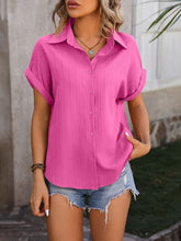 Load image into Gallery viewer, Textured Button Up Cap Sleeve Shirt
