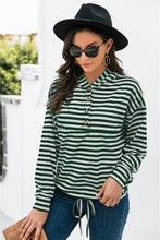 Load image into Gallery viewer, Striped Half-Button Dropped Shoulder Hoodie
