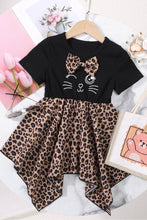 Load image into Gallery viewer, Girls Leopard Graphic Handkerchief Hem Spliced Dress
