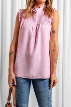 Load image into Gallery viewer, Buttoned Frill Trim Smocked Sleeveless Blouse
