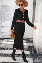 Load image into Gallery viewer, Notched Neck Dropped Shoulder Button-Down Midi Dress
