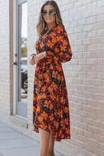 Load image into Gallery viewer, Printed Tie Front Smocked Long Sleeve Dress
