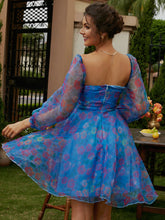 Load image into Gallery viewer, Floral Sweetheart Neck Balloon Sleeve Dress
