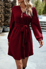 Load image into Gallery viewer, Notched Tie Waist Dropped Shoulder Mini Dress
