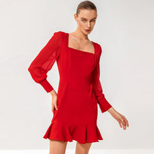 Load image into Gallery viewer, Ruffle Hem Bishop Sleeve Square Neck Mini Dress
