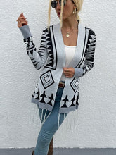 Load image into Gallery viewer, Geometric Fringe Hem Open Front Cardigan
