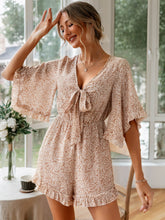 Load image into Gallery viewer, Ditsy Floral Bell Sleeve Tie-Front Romper
