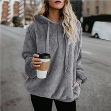 Load image into Gallery viewer, Full Size Quarter-Zip Drawstring Teddy Hoodie
