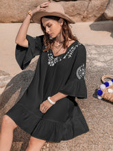 Load image into Gallery viewer, Printed Tie Neck Flounce Sleeve Mini Dress
