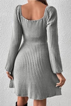 Load image into Gallery viewer, Ribbed Tied Square Neck Long Sleeve Mini Dress
