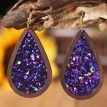 Load image into Gallery viewer, Sequin Wood Teardrop Earrings
