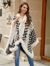 Load image into Gallery viewer, Checkered Faux Fur Trim Poncho
