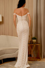 Load image into Gallery viewer, Chevron Off-Shoulder Backless Maxi Dress
