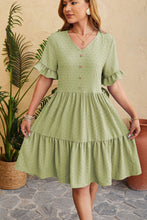 Load image into Gallery viewer, Swiss Dot Ruffled V-Neck Tiered Dress
