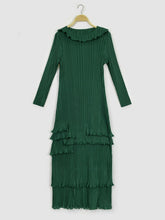Load image into Gallery viewer, Frill Trim Accordion Pleated Roll Collar Dress
