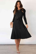 Load image into Gallery viewer, Round Neck Long Sleeve Tie Waist Sweater Dress
