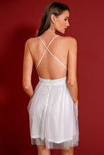 Load image into Gallery viewer, Sequined Plunge Spliced Mesh Backless Dress
