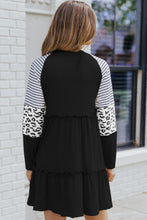 Load image into Gallery viewer, Mixed Print Frill Trim  Long Sleeve Dress
