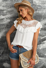 Load image into Gallery viewer, Lace Yoke Ruffled Short Sleeve T-Shirt
