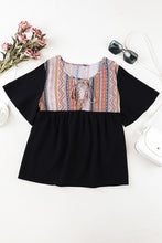 Load image into Gallery viewer, Geometric Print Color Block Tied Babydoll Blouse
