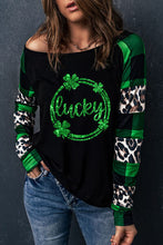 Load image into Gallery viewer, LUCKY Plaid Round Neck T-Shirt
