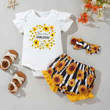 Load image into Gallery viewer, Baby Girl Graphic Ruffle Shoulder Bodysuit and Bloomer Set
