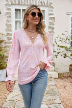 Load image into Gallery viewer, Eyelet Lace Trim Flounce Sleeve Blouse
