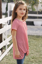 Load image into Gallery viewer, Girls Striped Round Neck Twisted Tee Shirt
