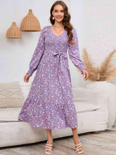 Load image into Gallery viewer, Smocked V-Neck Tie Belt Dress
