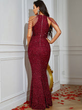 Load image into Gallery viewer, Sequin Zip-Back Grecian Maxi Dress
