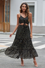 Load image into Gallery viewer, Polka Dot Cutout Spaghetti Strap Tiered Maxi Dress
