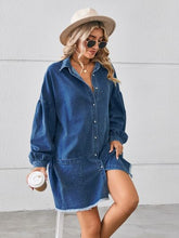 Load image into Gallery viewer, Button Up Pocketed Raw Hem Denim Dress
