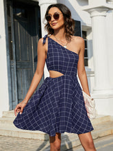 Load image into Gallery viewer, Grid One-Shoulder Tied Cutout Dress
