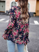 Load image into Gallery viewer, Smocked Round Neck Flounce Sleeve Blouse
