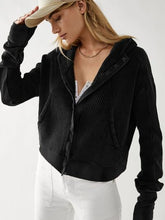 Load image into Gallery viewer, Waffle-Knit Dropped Shoulder Hooded Jacket
