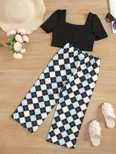 Load image into Gallery viewer, Girls Square Neck Cropped Tee and Argyle Pants Set
