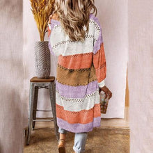 Load image into Gallery viewer, Color Block Open Front Openwork Cardigan
