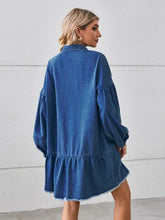 Load image into Gallery viewer, Button Up Pocketed Raw Hem Denim Dress
