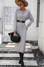 Load image into Gallery viewer, Notched Neck Dropped Shoulder Button-Down Midi Dress
