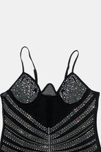 Load image into Gallery viewer, Full Size Rhinestone Mesh Sheer Deep V Spaghetti Strap Dress
