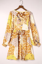 Load image into Gallery viewer, Patchwork Button Front Puff Sleeve Babydoll Dress
