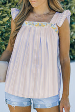 Load image into Gallery viewer, Embroidered Square Neck Striped Tank Top
