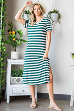 Load image into Gallery viewer, Striped V-Neck Short Sleeve Side Slit Dress

