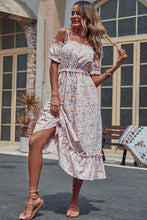 Load image into Gallery viewer, Floral Frill Trim Ruffle Hem Tied Dress
